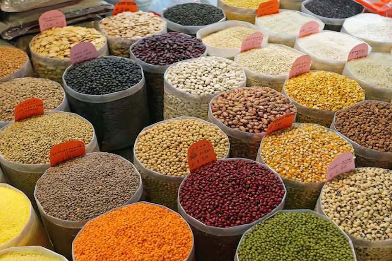 The-photo-shows-pulses-and-beans-seen-in-a-market